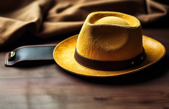 AI generated a hat, jeans and a wallet lay on a white table, photo