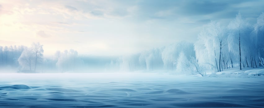 AI generated a winter landscape with blue mist falling on snow, photo