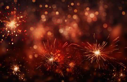 AI generated different fireworks and sparklers are shown over a red background, photo