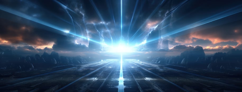 AI generated light flash through blue area, photo