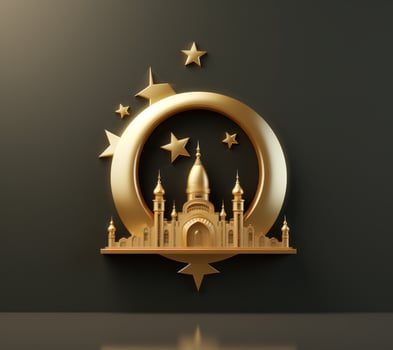 AI generated mosque in gold and mosque design in the shape of an islamic symbol, photo