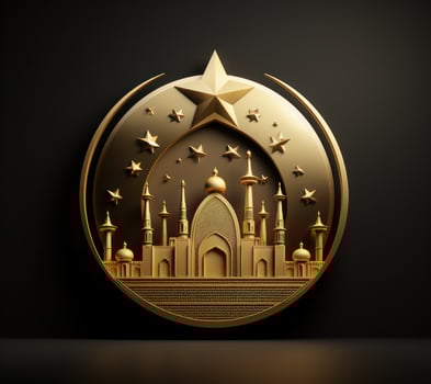 AI generated mosque in gold and mosque design in the shape of an islamic symbol, photo