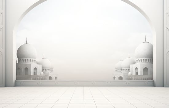 AI generated muslim prayer background with a mosque in the sky photo