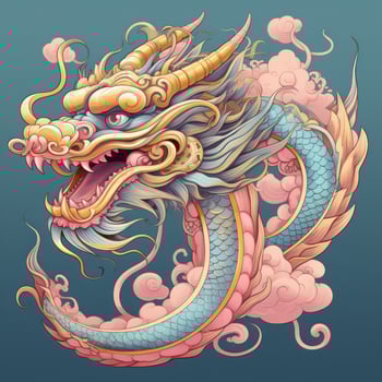 AI generated A beautiful Chinese dragon in shades of pink and gold, photo