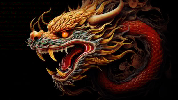 AI generated A fierce red and gold Chinese dragon, photo