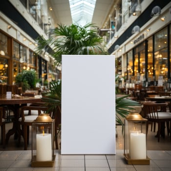 AI generated Clean white blank boards for advertising banners in shop and supermarket areas, marketing and discount blank board display designs, good for advertisements, banners, billboards photo