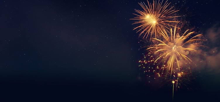 AI generated Fireworks with blur milky way background photo