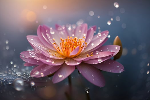 AI generated Enchanting Floral Elegance Amidst Mist and Glistening Dew in Soft Illumination photo
