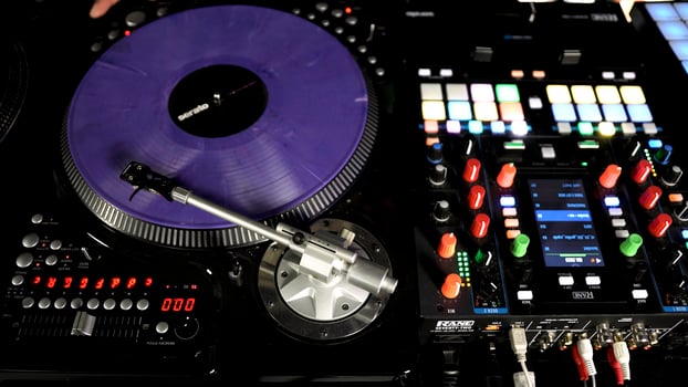 Berlin - Germany, december 6, 2022. Hands of soundman on the mixing console. Art. Working of sound designer. photo