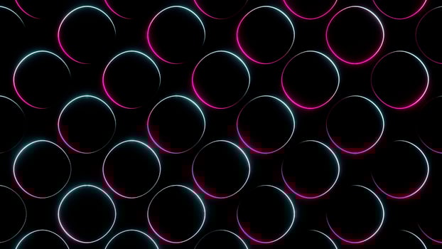Abstract ring silhouettes on a black background. Design. Light flares sliding along the silhouettes of circles. photo