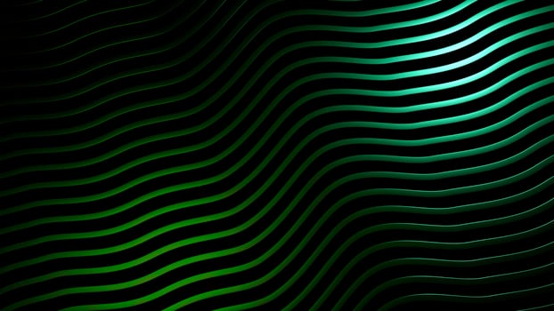 Horizontal waving flowing metal abstract lines on dark background. Design. Light flares on wavy surface. photo