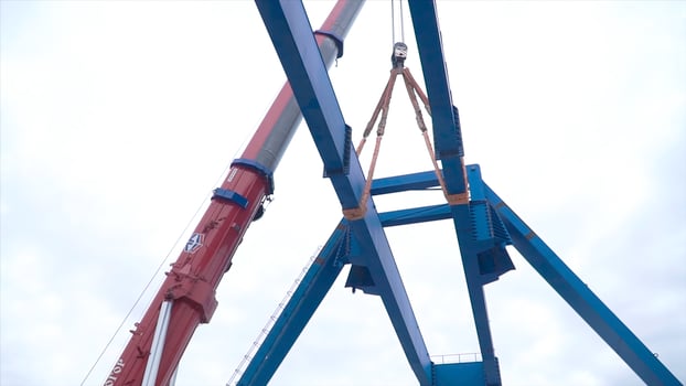 Moscow, Russia - September 2018. Gantry crane with hook for lifting. Clip. Construction site. Industrial plant. photo