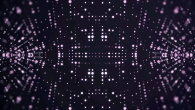 Moving Particle animation background. Flowing light dots on purple background. Concept of space photo