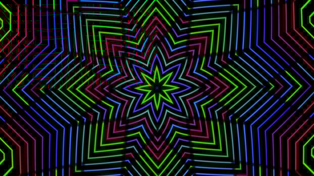 Multicolored kaleidoscope with abstract patterns changing colors and size of shapes. Animation. Animation disco Lights photo