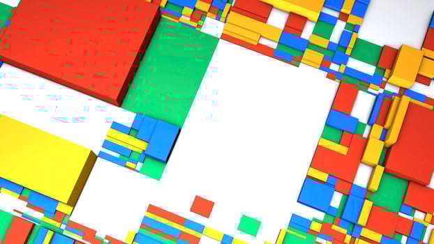 Abstract colorful 3D rectangles background. Motion. Randomly placed figures of different colors and size. photo