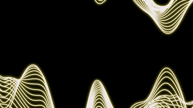 Wave pulsations of stripes on black background. Design. Bands vibrate in wavy curves. Wavy lines move along edges of black background photo