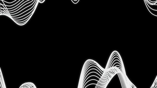 Wave pulsations of stripes on black background. Design. Bands vibrate in wavy curves. Wavy lines move along edges of black background photo