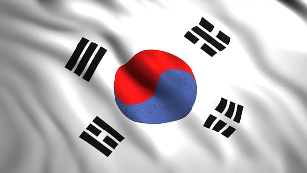 Background of waving flag of country. Motion. Close-up of beautiful moving flag. 3D Japanese flag waving in wind photo