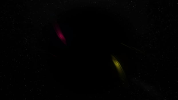 Energy flow of colorful spots in tunnel. Motion. Beautiful portal with colorful glow of spots. Moving tunnel of colorful spots on black background. Energy Magic Portal photo