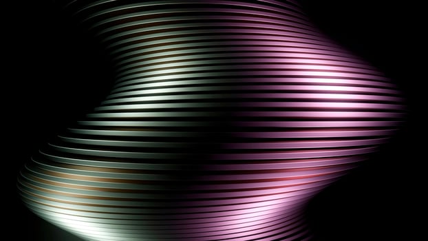 Bending abstract shape of a metal tornado on a black background. Design. Hypnotic dark 3D vertical spiral. photo