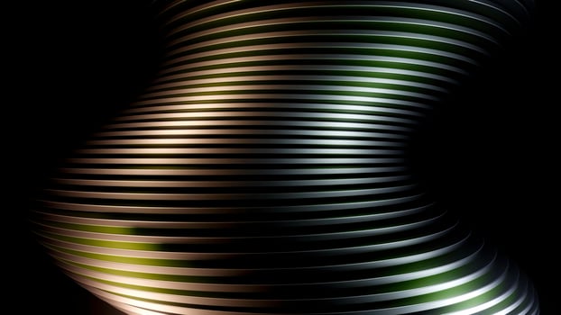 Abstract spiral rotating glow lines, computer generated background. Design. Metal lined tornado shape on a black background. photo