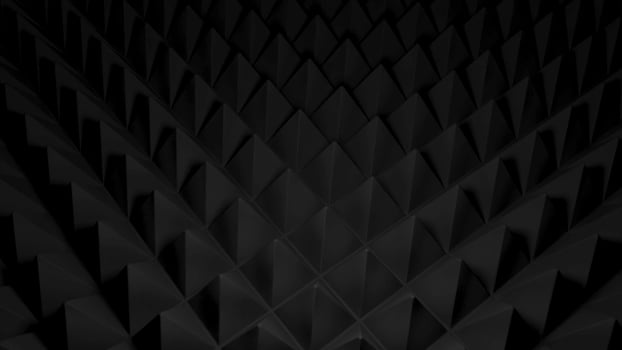 Background of pyramidal triangles on surface. Design. Surface with 3d pyramids like scales or needles. Background with triangular pyramids and sharp texture photo