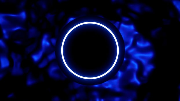 Blue background. Design. A large circle with animated blue highlight lines and a swaying background at the back. photo