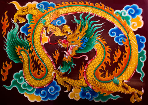 Dragon Painting about the religious beliefs of the Chinese shrine. photo