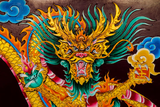 Dragon Painting about the religious beliefs of the Chinese shrine. photo
