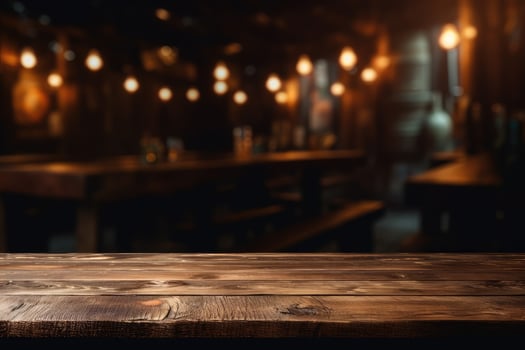 AI generated wood table with warm lights background photo