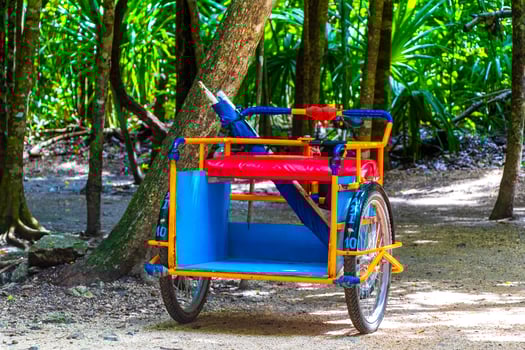 Rent a bike tricycle ride through the jungle Coba Ruins. photo
