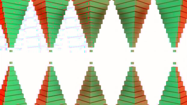 Multicolored abstraction. Design. Geometric shapes in 3d try to connect and circle around each other. photo