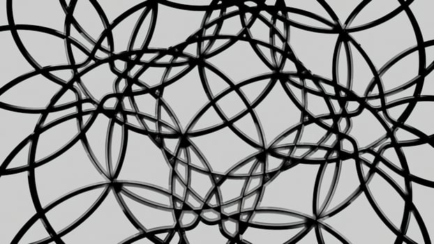 White background. Motion.Black patterns of circles in the animation that connect and get a kaleidoscope effect. photo