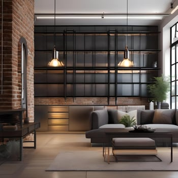 AI generated A chic industrial-style loft with exposed brick walls, photo