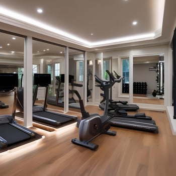 AI generated A contemporary home gym with mirrored walls, workout photo