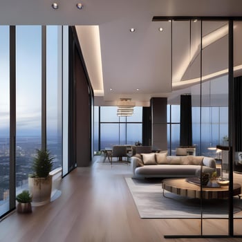 AI generated A contemporary penthouse with expansive glass walls and photo
