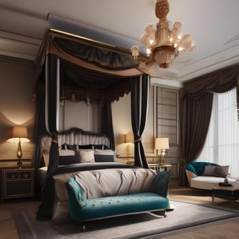AI generated A luxurious victorian-inspired bedroom with a four-poster bed photo