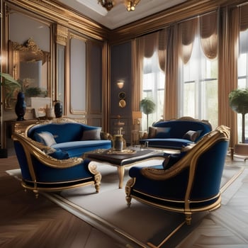 AI generated A luxurious victorian-inspired sitting room with ornate furniture photo