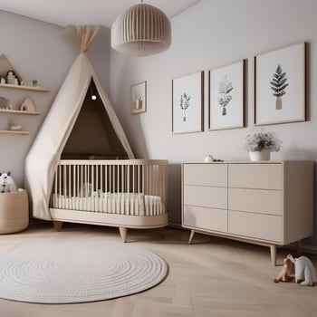 AI generated A minimalist scandinavian nursery with neutral tones and photo