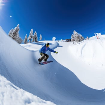 AI generated A snowboarder carving through a half-pipe, with a clear blue sky above photo