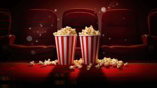 AI generated Cinema Seats with Popcorn and Drink photo