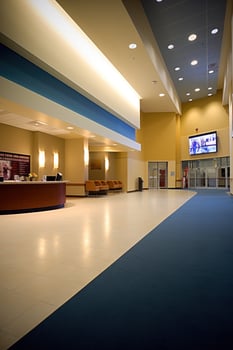 AI generated A modern and sleek image of a movie theater lobby with customizable copy text photo