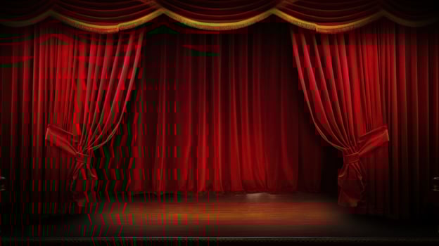AI generated A classic theater stage with red velvet curtains and customizable copy text photo