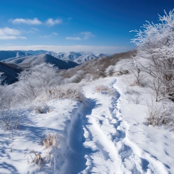 AI generated the snow-covered trails. the mountains in winter photo