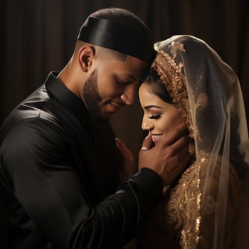 AI generated A groom helping his bride adjust her veil before walking down the aisle photo