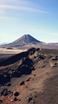 AI generated otherworldly beauty of a volcanic landscape, with its barren terrain and jagged peaks photo