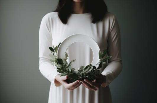 AI generated a woman holding a wreath in their hands photo