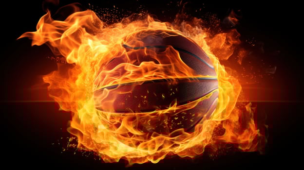 AI generated a basketball ball on fire, representing passion and energy, great for creative or dramatic designs photo