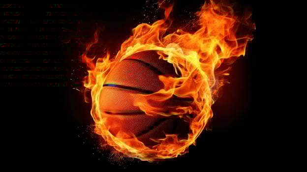 AI generated a basketball ball on fire, representing passion and energy, great for creative or dramatic designs photo
