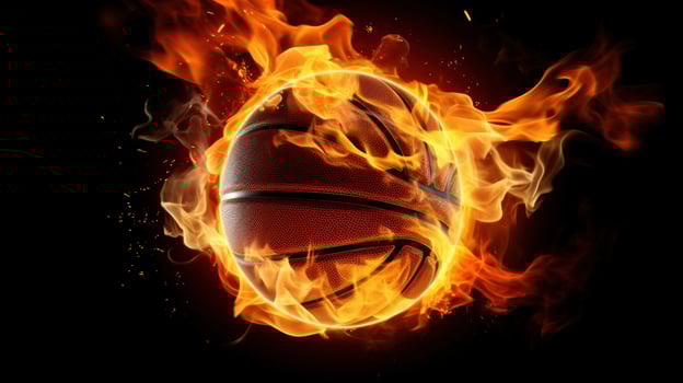 AI generated a basketball ball on fire, representing passion and energy, great for creative or dramatic designs photo